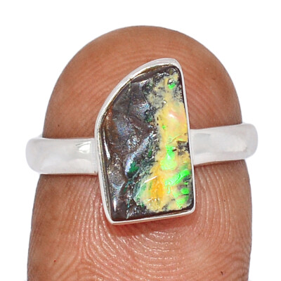 Natural Boulder Opal - Australia 925 Sterling Silver Ring Jewelry s.7 CR50758