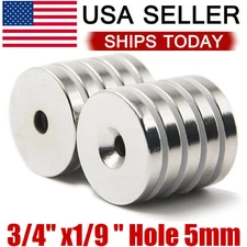 10 50 Strong Countersunk Ring Magnets 3/4" x1/9 " Hole 5mm Rare Earth Neodymium