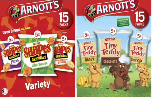 1 box, Arnotts Shapes , Tiny Teddy Variety Multipack Biscuits 15pack each, 375 g - Picture 1 of 23