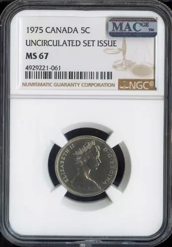 1975 Canada 5 Cents 5C NGC MS67 MAC - Quality
