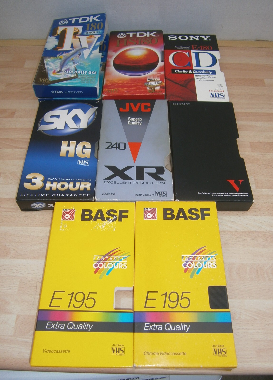 Used Blank VHS VIDEO TAPES Branded CARD SLIPCASES TDK JVC BASF