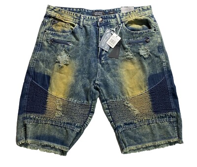 NEW 7EVEN SOULS Men's Heavy Distressed Genius Level Frayed Denim Shorts SIZE 40