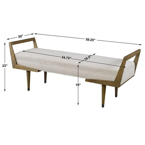 Uttermost Waylon Contemporary Birch Wood and Fabric Bench in Ivory - Picture 6 of 6