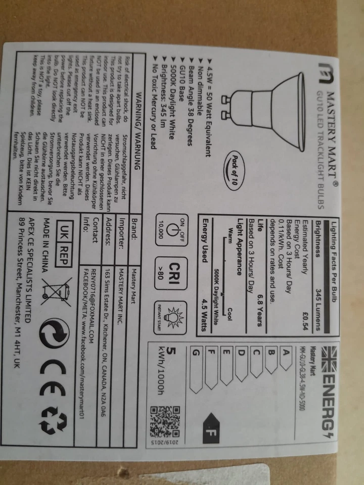 Gu 5000k Track Light Daylight White Led Bulbs New 10 In Pack - Image 2 of 4