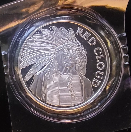 Red Cloud Indian American USA Engravable Bullion-999 Silver 1 Oz Ounce Art Round