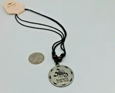 Necklace Scorpio zodiac sign with cord and silver round shape gift for Christmas