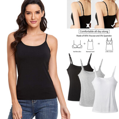 US Women Adjustable Strap Camisole with Built in Padded Bra Tank