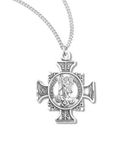 925 Sterling Silver Saint Michael Cross Pendant Medal Necklace With Chain & Box