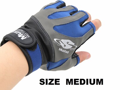 Mustad Half Finger Casting Gloves Quick Dry Fingerless Fishing Gloves Medium
