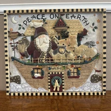 Debbie Mumm Christmas Metal 3D Sign Noah’s Ark  Peace on Earth Santa