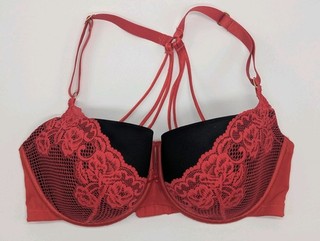 Cacique Red Lace Demi Bra 40DDD Lightly Padded Underwire Strappy Back Sexy Goth