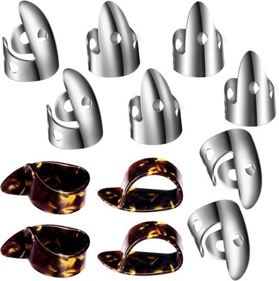 Steel Finger Picks Guitar Set - 12 PCS Adjustable Thumb Bass Guitar Accessories 