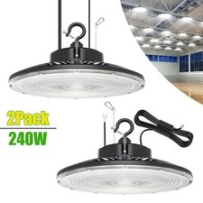 2 Pack 0-10V Dimmable LED High Bay Shop Light 100-277V 240W Commercial Warehouse