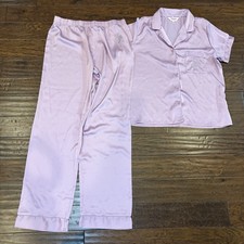 Juicy Couture Silky Pajama Set Pants Short Sleeve Rhinestones Pink Size Medium