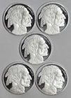 Lot of 5 - 1/10th oz .999 Silver Proof Buffalo Nickel Design Rounds