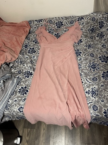 Pink Chiffon Cap Sleeve Bridesmaid Dress Floor Length V-Neck Formal