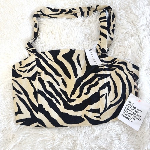 ASOS TopShop Womens Sz 10 Linen Blend Zebra Print Woven Crop Top NWT Square Neck