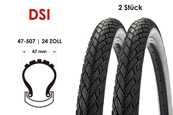 2 StüCk Fahrrad Reifen Dsi 24X1.75 City Bike 47-507 Tire Schwarz Weiss-image