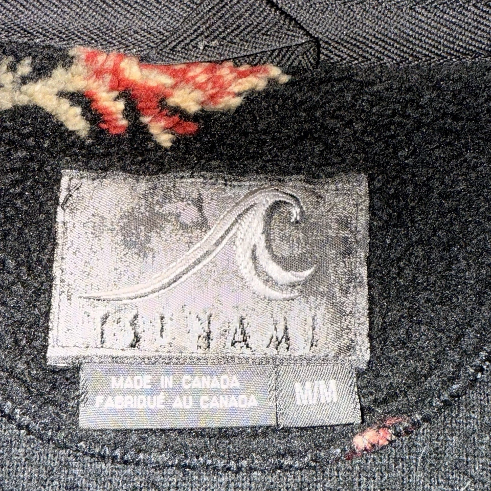 Chaqueta polar floral Tsunami vintage negra, roja y dorada - Hecha en Canadá talla M Foto 4 de 4
