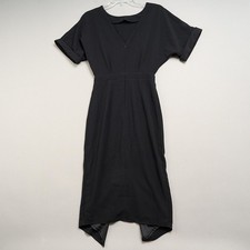 ASOS Black Dress Womens US Sz 2 Tall Short Sleeve Long Midi Polyester Stretch