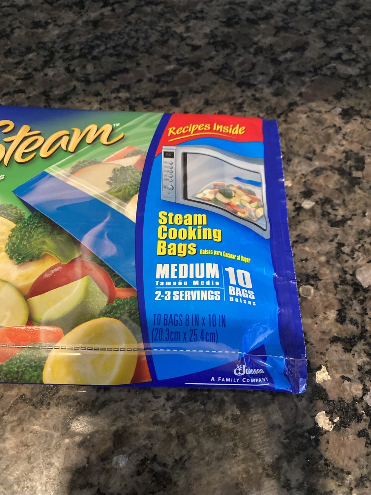 Sealed Ziploc Zip 'n Steam Steam Cooking Bags Size Medium Servings 10 Bags