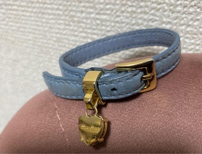 Miu Miu Miu Bracelet Light Blue Leather Heart-shaped Crystal | eBay