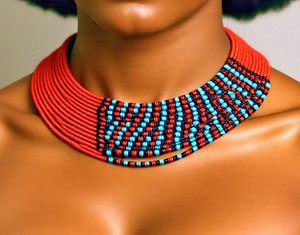 Vintage African Handwoven Glass Seed Bead Multi-Strand Fringe Statement Necklace
