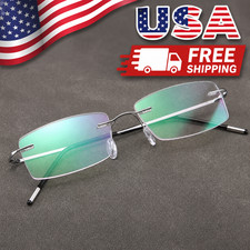 Rimless Rectangle Reading Glasses Thin Metal Frame Clear Lens Eyewear Unisex