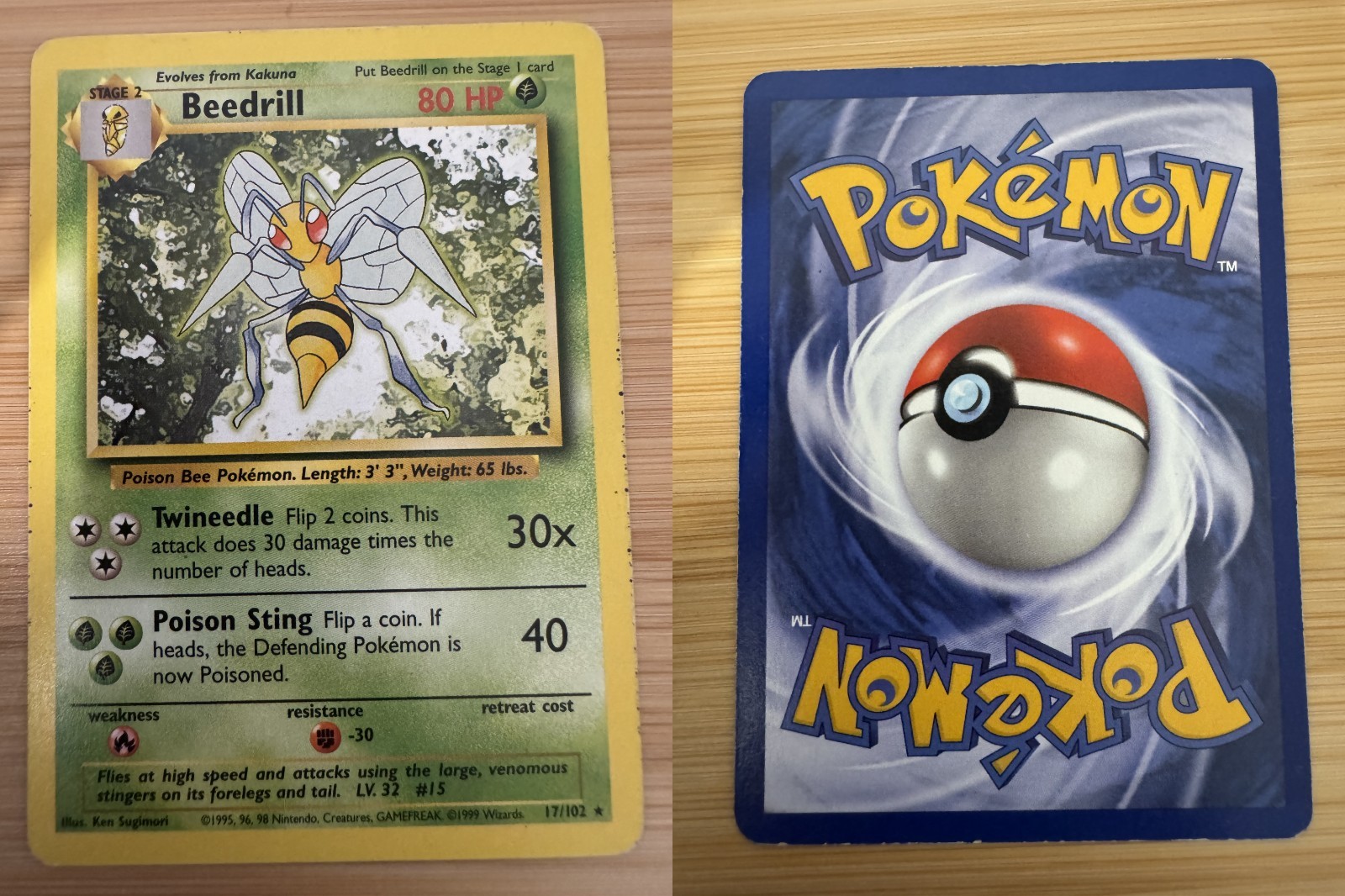 Beedrill - 17/102 - Pokemon Base Set Unlimited Rare Card WOTC LP