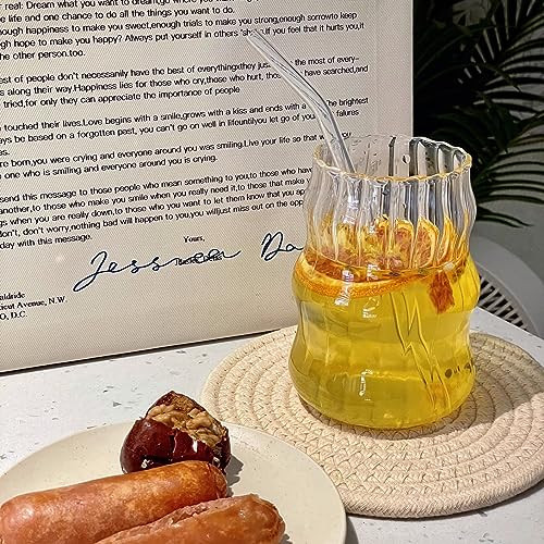 2 Pcs Ribbed Glass Cups, 18 Oz Vintage Drinking Glassware with Wave Shape - Picture 4 of 8