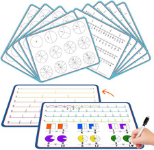 12 Pack Fraction Manipulatives Dry Erase Board Card,12" X 9" Fraction Number Lin