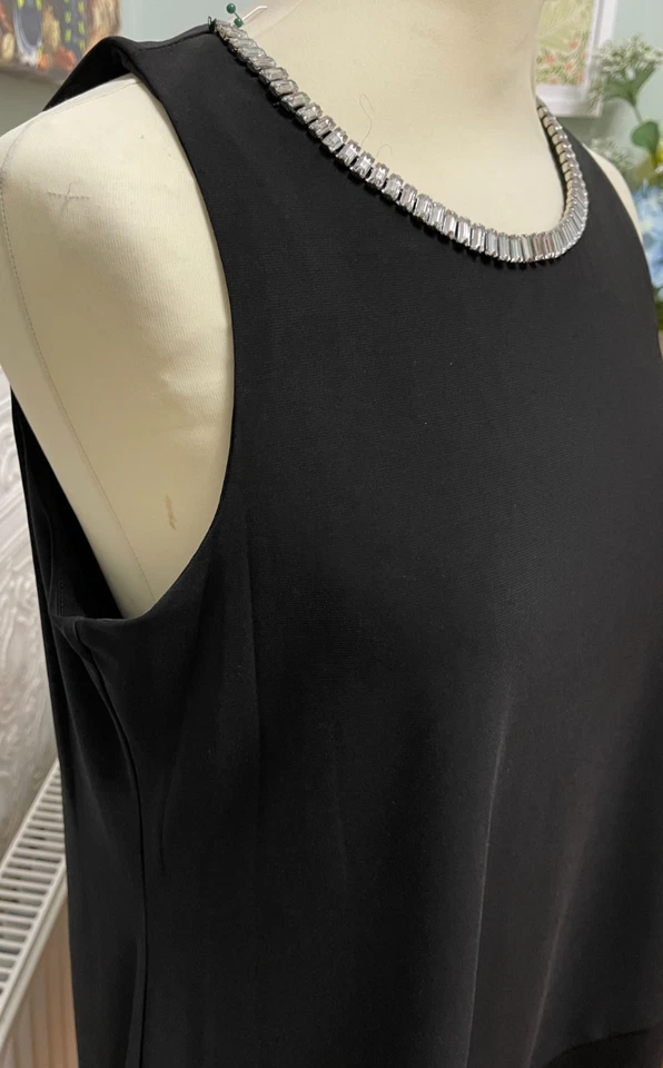 COCO BIANCO ELEGANT BLACK EVENING TOP WITH DIAMANTE NECK DETAIL SIZE M 12 ASYMM - Image 2 of 4