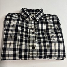 L.L. Bean Scotch Plaid Flannel Shirt Women's Small Black White Relaxed 273137
