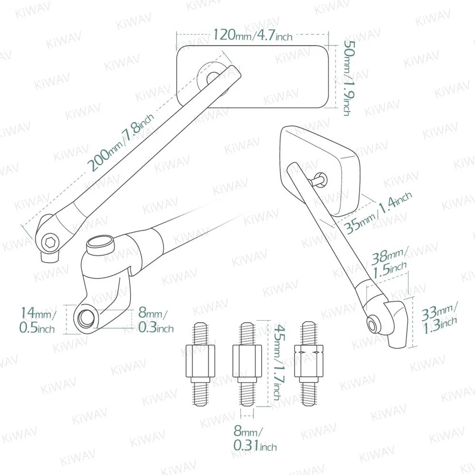 Espejo cromado ClassicPlus rectangular convexo M8 1,25p se adapta a Yamaha vox majesty zuma Foto 2 de 4