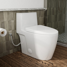 One Piece Toilet Gloss White 17.3" ADA Seat Height with Comfort Elongated Bowl