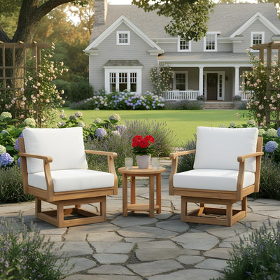 Set of 2 Outdoor Acacia Wood Swivel Chairs with Cushions, 360° Patio Conversatio
