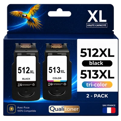 Pack 2 Cartouches compatible pour Canon PG512 CL513 Noir Couleur - Photo 1/4
