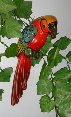 Vintage Mexikanischer handbemalter Keramik Papagei Scharlach Ara Wandbehang - 36 cm (14'')