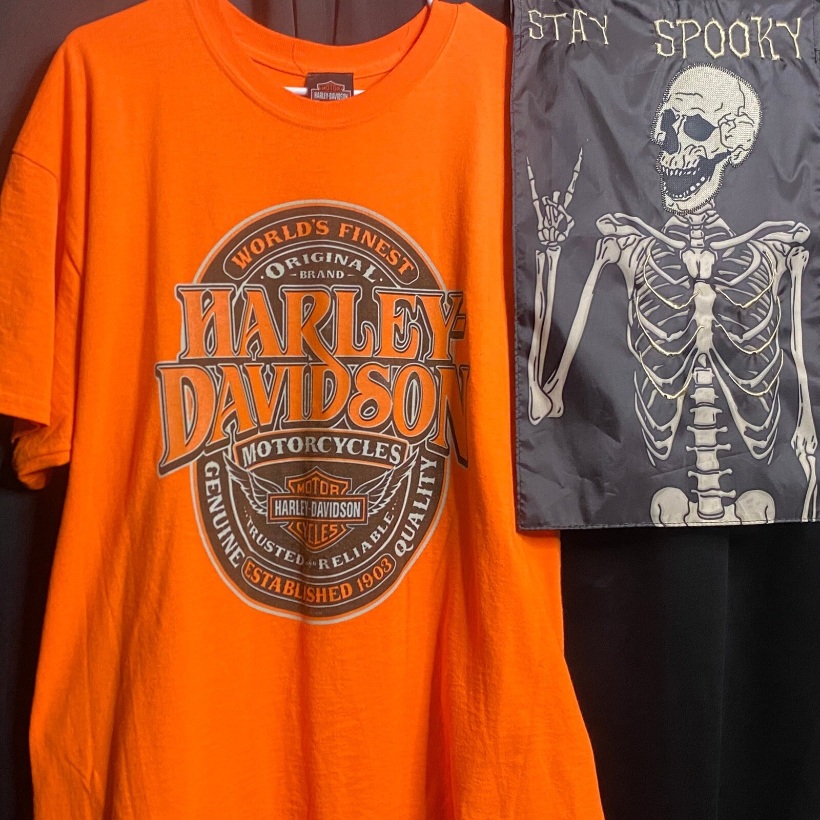 FILA Harley Davidson Whiskey Row Maglietta Grafica Motociclista Arancione