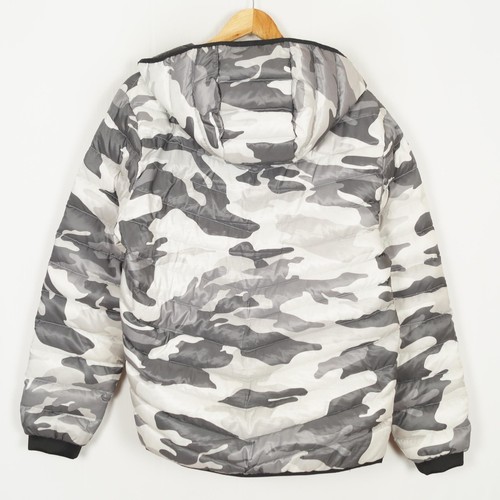 HOLLISTER Men Puffer Jacket Size M Hooded Insulated Grey Down Fill Camouflage - Picture 3 of 15