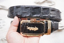W1.3" Black Real Crocodile Hornback Leather Skin Men's Belt Automatic Buckle 34