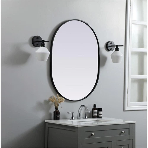 Elegant Decor Asha 27x36" Oval Modern MDF Wood/Iron Mirror in Black - Picture 10 of 11