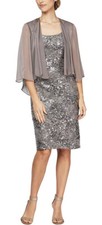 NWT Alex Evenings Women's Short Embroidered Dress with Illusion Jacket Sz8
