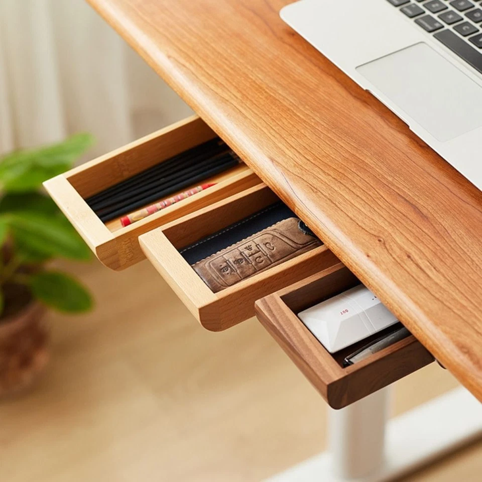 Box Wooden Storage Drawer Stationery Container Hidden Drawer Home Storage - Image 4 of 4