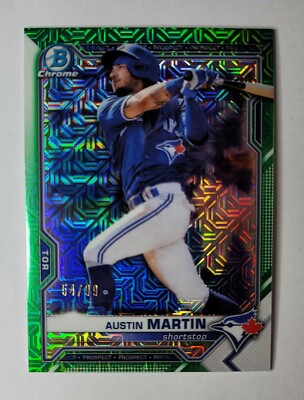 2021 Bowman Chrome Mega Mojo Green Refractor 54/99 (Austin Martin) #BCP-245 Jays