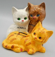 Vintage Cat Bank Kitten Friends Smiling Sort Change White Brown Orange Thailand