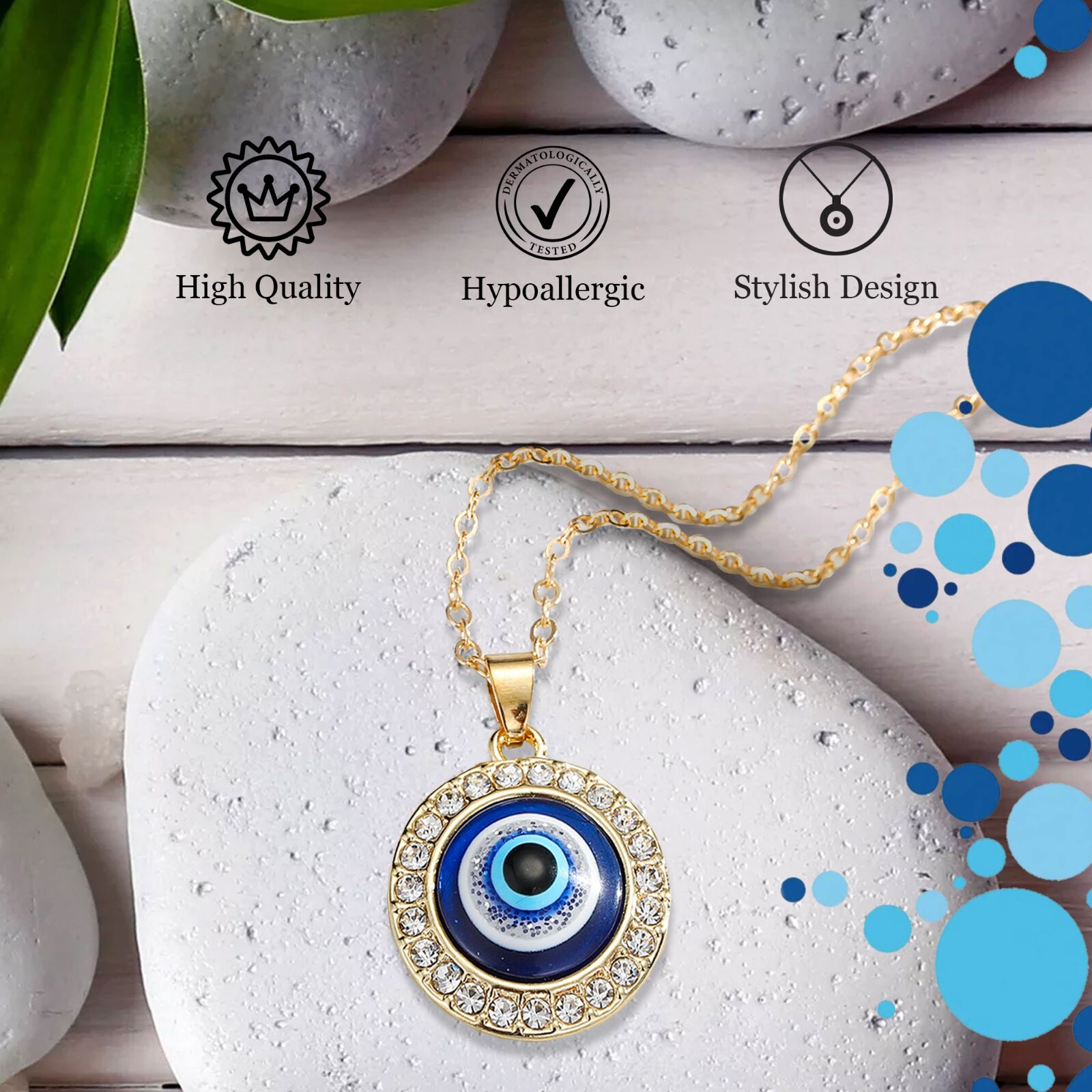 Collana in lega malocchio blu e collana zirconi ciondolo orecchino set oro e argento foto 3