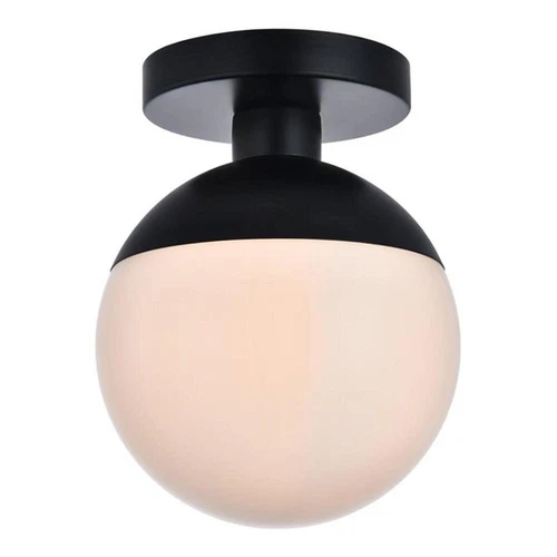 Living District Eclipse 1-Light Metal & Glass Flush Mount in Black/Frosted White - Picture 1 of 6