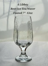 4 Libbey CHIVALRY Ice Tea/Beer/Water Glasses  #3228 Clear 12oz. Footed 