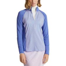 RLX Ralph Lauren Women Long Sleeve Blue Geo Abstract 1/4 Zip - Medium